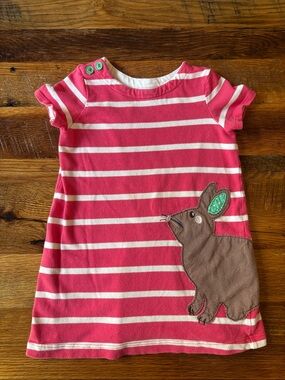 Mini Boden Striped Pink & White Dress with Bunny Applique size 1.5-2Y